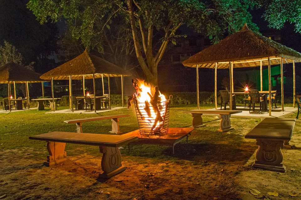 Destination Wedding in Jim Corbett; Open air Lounge of the Property
