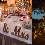 Reception: Decorated reception table for bride & groom