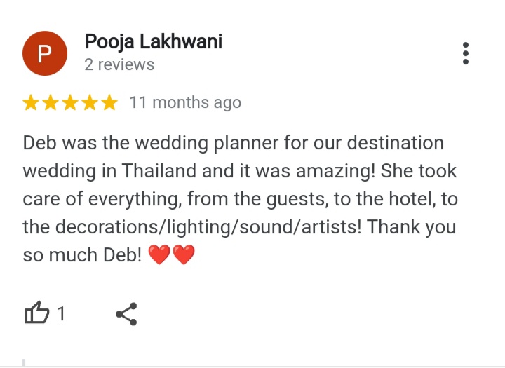client review for indian wedding planner in thailand